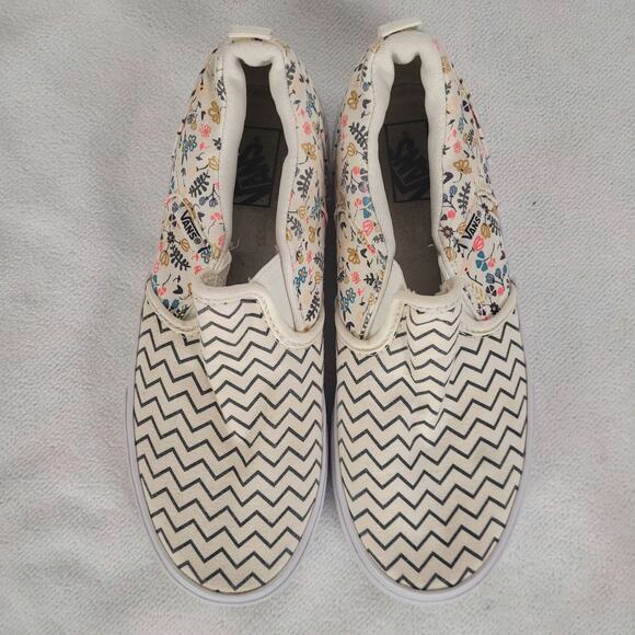Vans Asher white and black chevron floral slip on canvas sneakers size 4 Boho - Picture 4 of 9